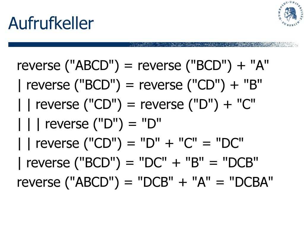 Aufrufkeller reverse ( ABCD ) = reverse ( BCD ) + A