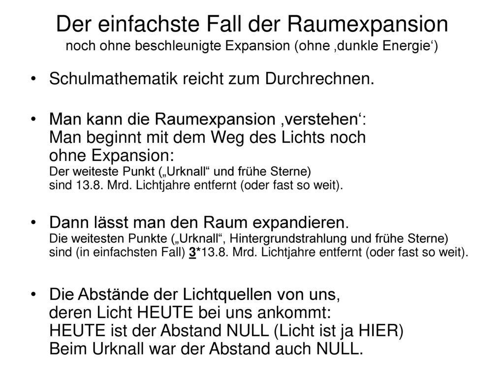 Der einfachste Fall der Raumexpansion noch ohne beschleunigte Expansion (ohne ‚dunkle Energie‘)