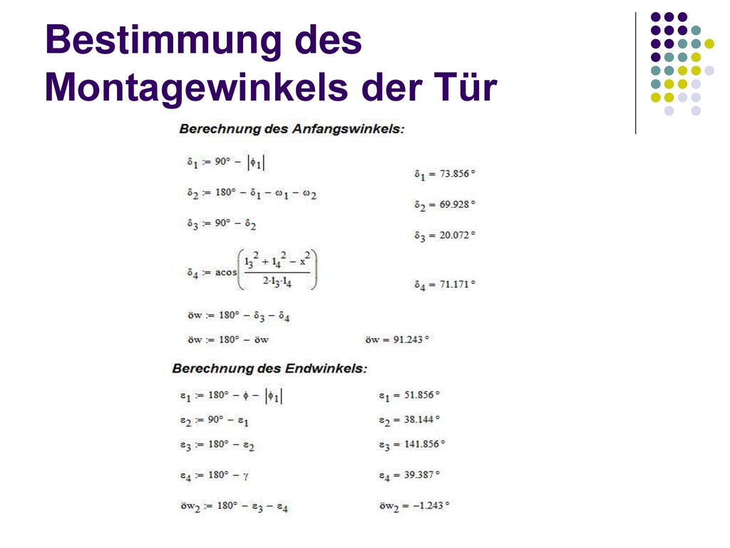 Bestimmung des Montagewinkels der Tür