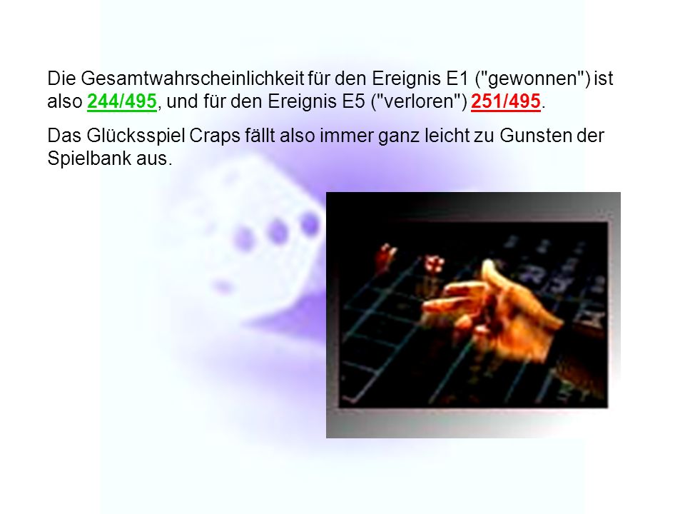 Wahrscheinlichkeit craps table
