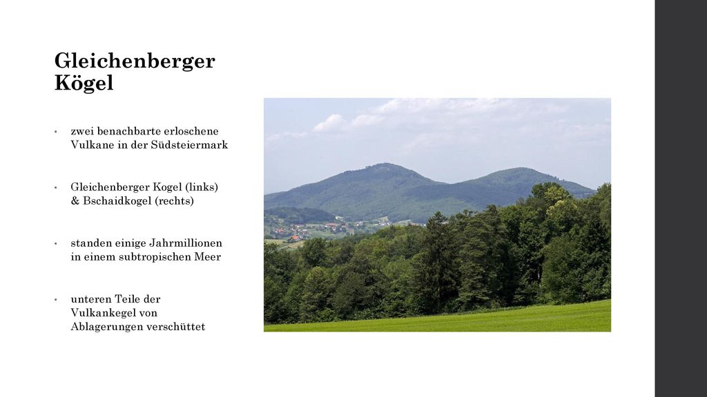 Gleichenberger Kögel zwei benachbarte erloschene Vulkane in der Südsteiermark. Gleichenberger Kogel (links) & Bschaidkogel (rechts)