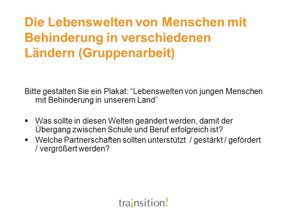 Die Lebenswelten von Menschen mit Behinderung in verschiedenen Ländern (Gruppenarbeit)
