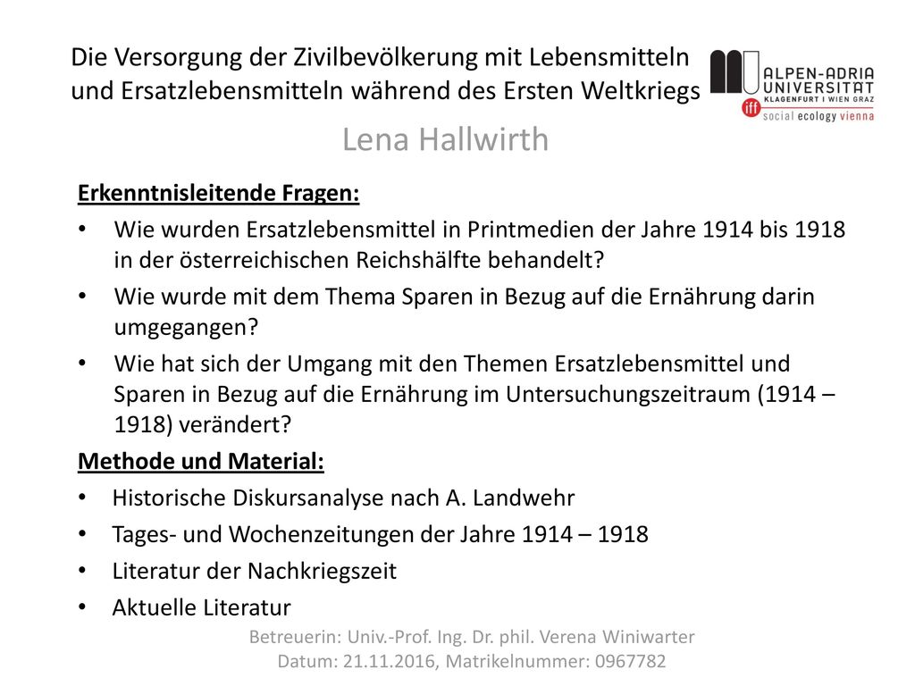 Die Versorgung der Zivilbevölkerung mit Lebensmitteln und Ersatzlebensmitteln während des Ersten Weltkriegs