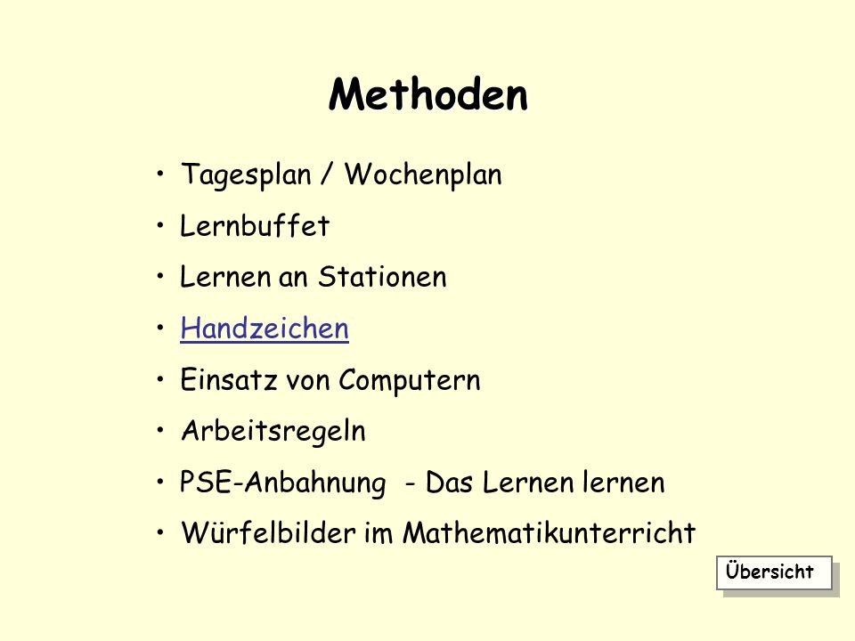 Methoden Tagesplan / Wochenplan Lernbuffet Lernen an Stationen