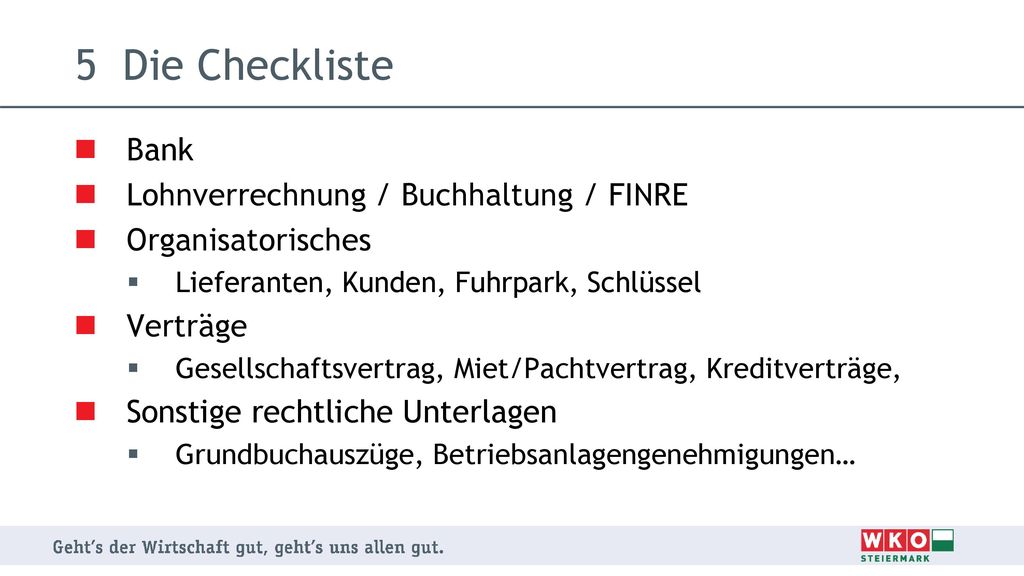 5 Die Checkliste Bank Lohnverrechnung / Buchhaltung / FINRE