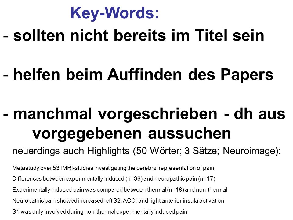 sollten nicht bereits im Titel sein helfen beim Auffinden des Papers
