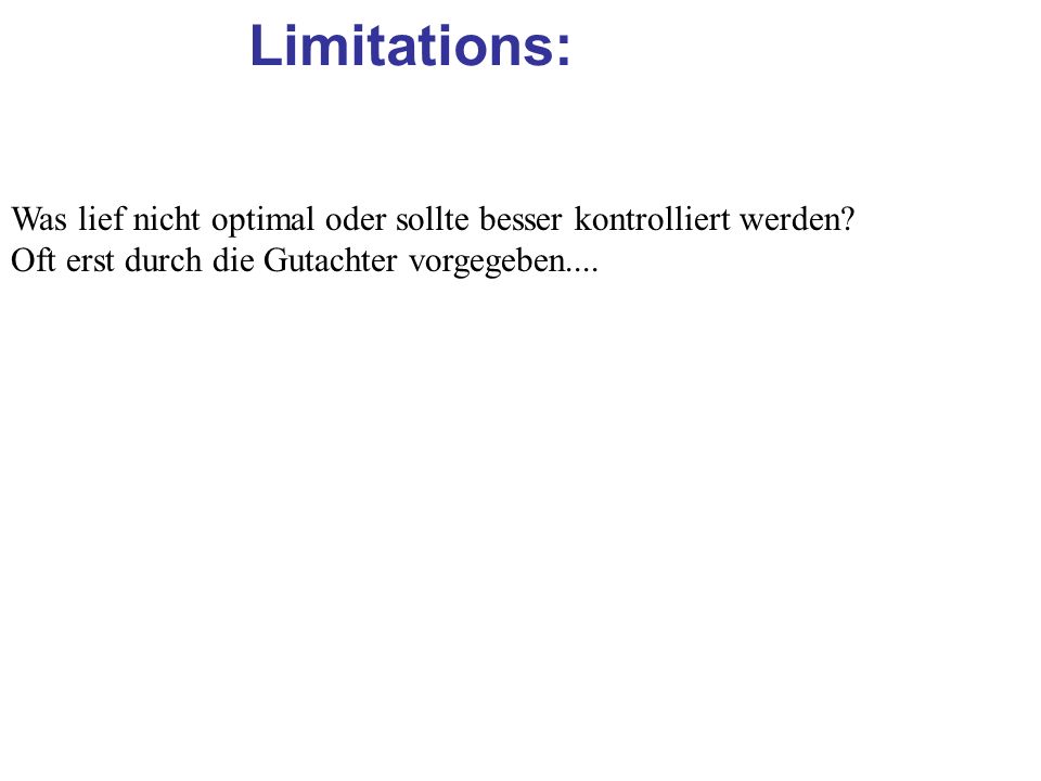 Limitations: Was lief nicht optimal oder sollte besser kontrolliert werden.