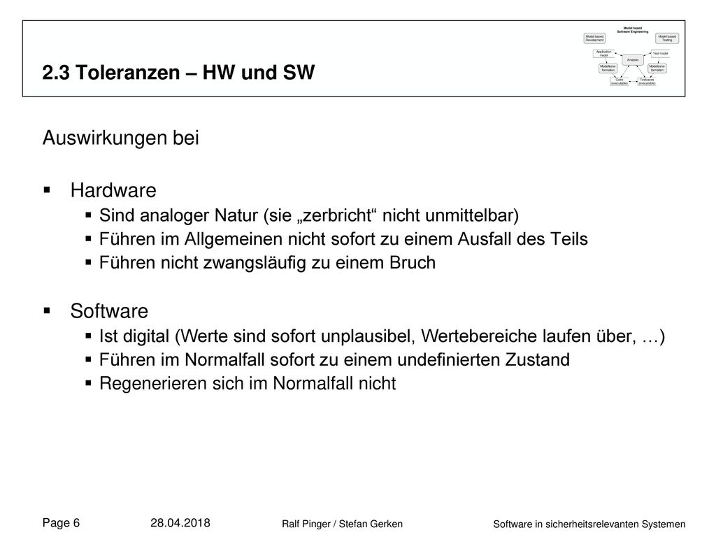 2.3 Toleranzen – HW und SW Auswirkungen bei Hardware Software