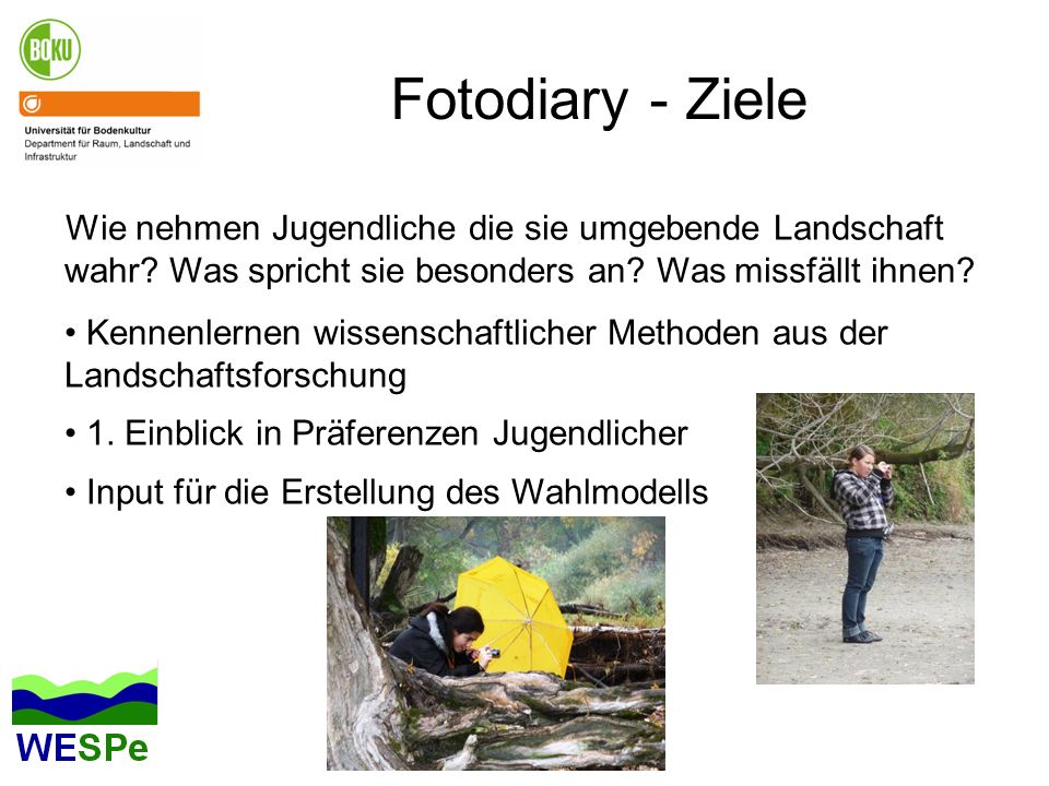 Fotodiary - Ziele Wie nehmen Jugendliche die sie umgebende Landschaft wahr Was spricht sie besonders an Was missfällt ihnen