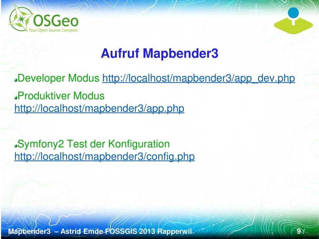 Aufruf Mapbender3 Developer Modus   Produktiver Modus
