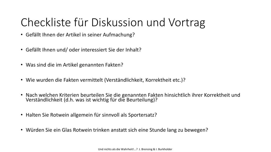 Checkliste für Diskussion und Vortrag