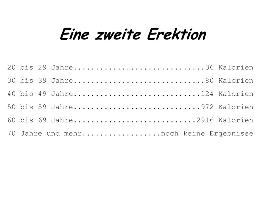 Eine zweite Erektion 20 bis 29 Jahre Kalorien. 30 bis 39 Jahre Kalorien.