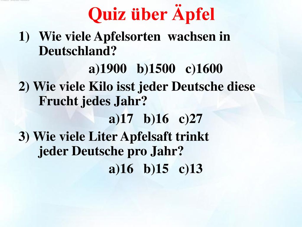 Quiz über Äpfel Wie viele Apfelsorten wachsen in Deutschland