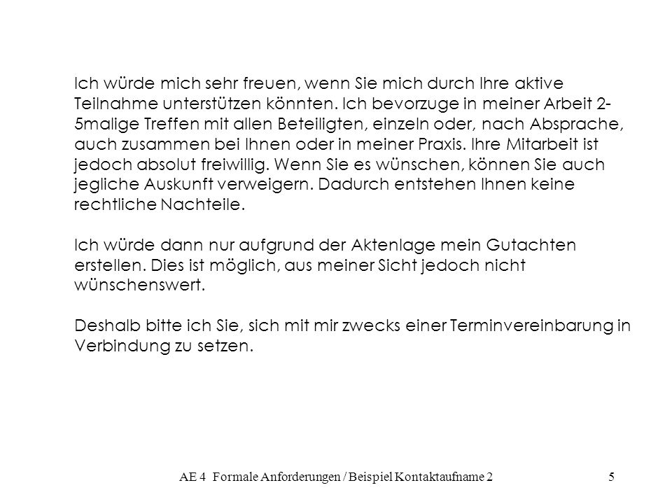 AE 4 Formale Anforderungen / Beispiel Kontaktaufname 2
