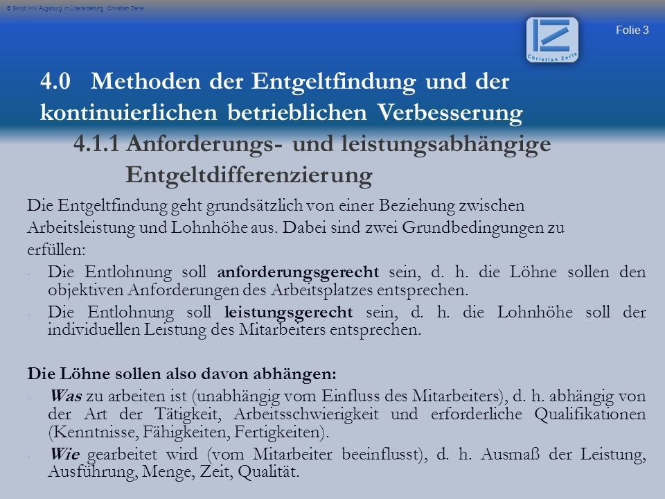 4.1.1 Anforderungs- und leistungsabhängige Entgeltdifferenzierung