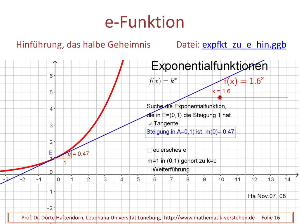 e-Funktion Hinführung, das halbe Geheimnis Datei: expfkt_zu_e_hin.ggb