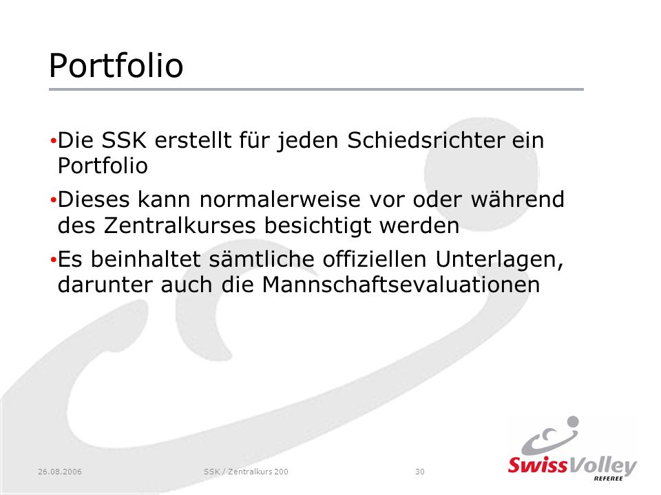 Portfolio Die SSK erstellt für jeden Schiedsrichter ein Portfolio