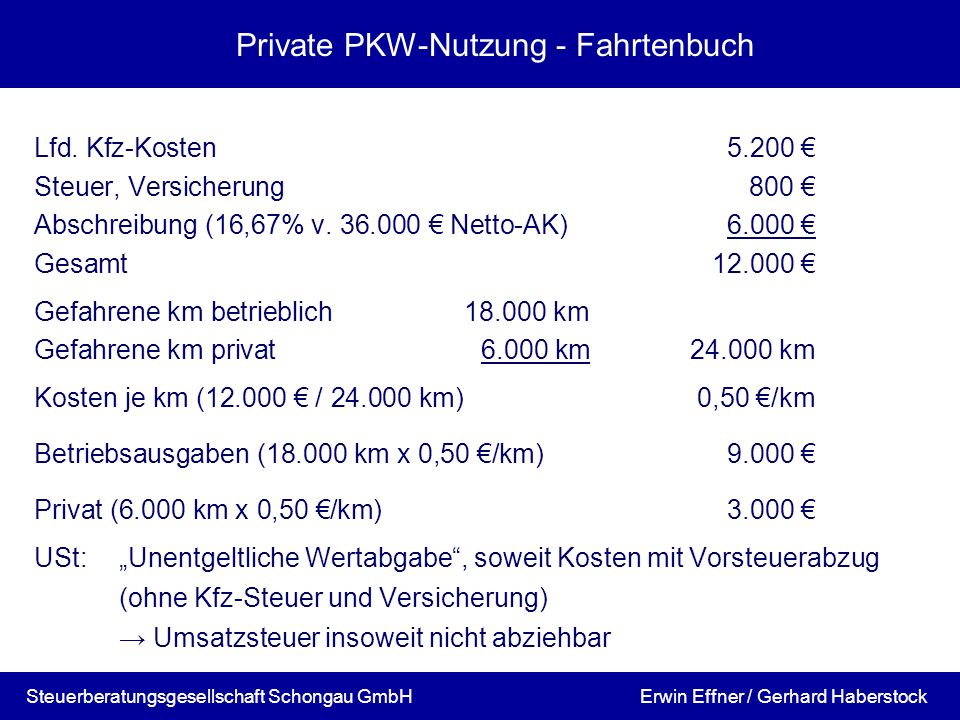 Private PKW-Nutzung - Fahrtenbuch