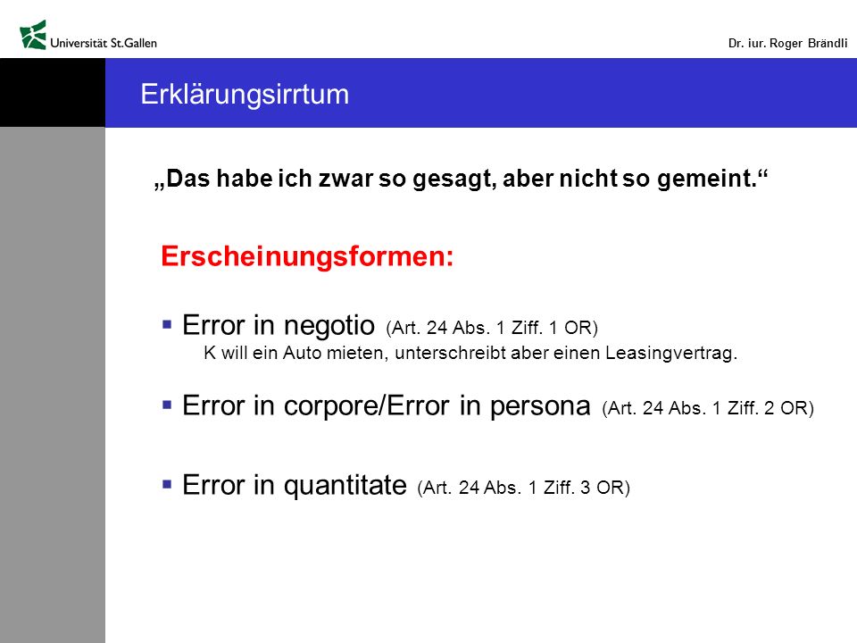 Error in negotio (Art. 24 Abs. 1 Ziff. 1 OR)