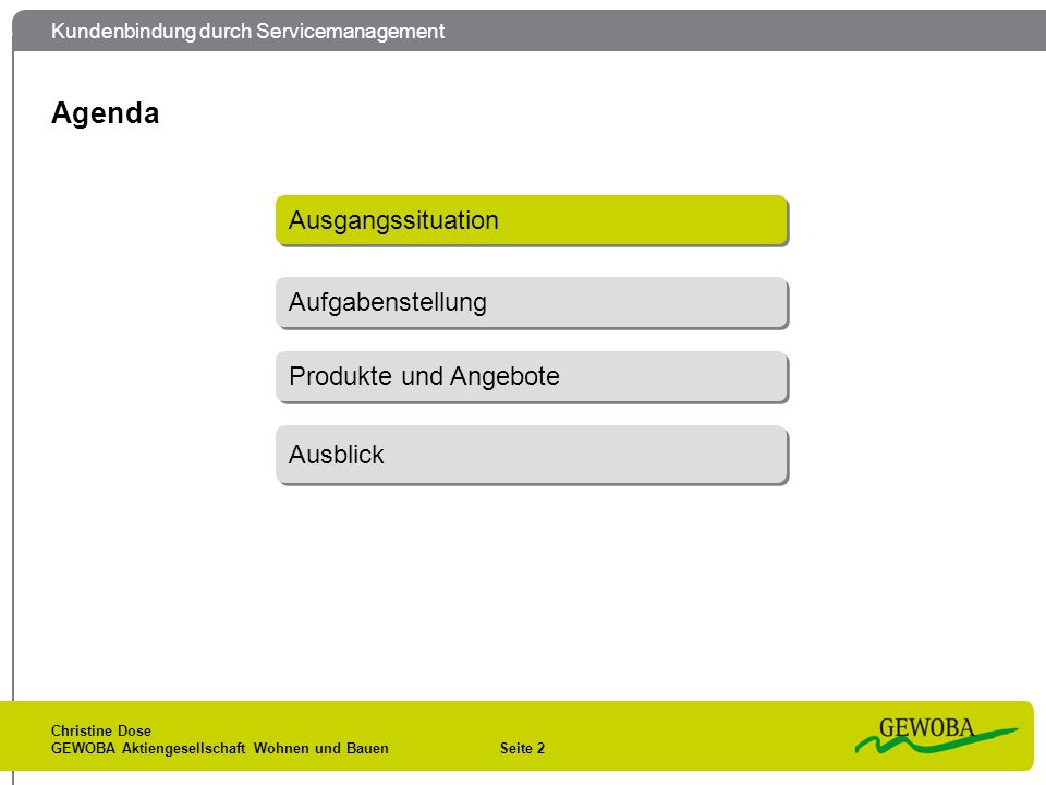 Agenda Ausgangssituation Aufgabenstellung Produkte und Angebote