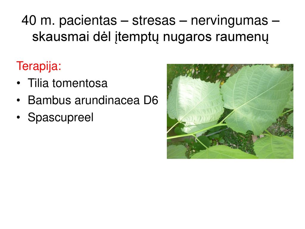 40 m. pacientas – stresas – nervingumas – skausmai dėl įtemptų nugaros raumenų