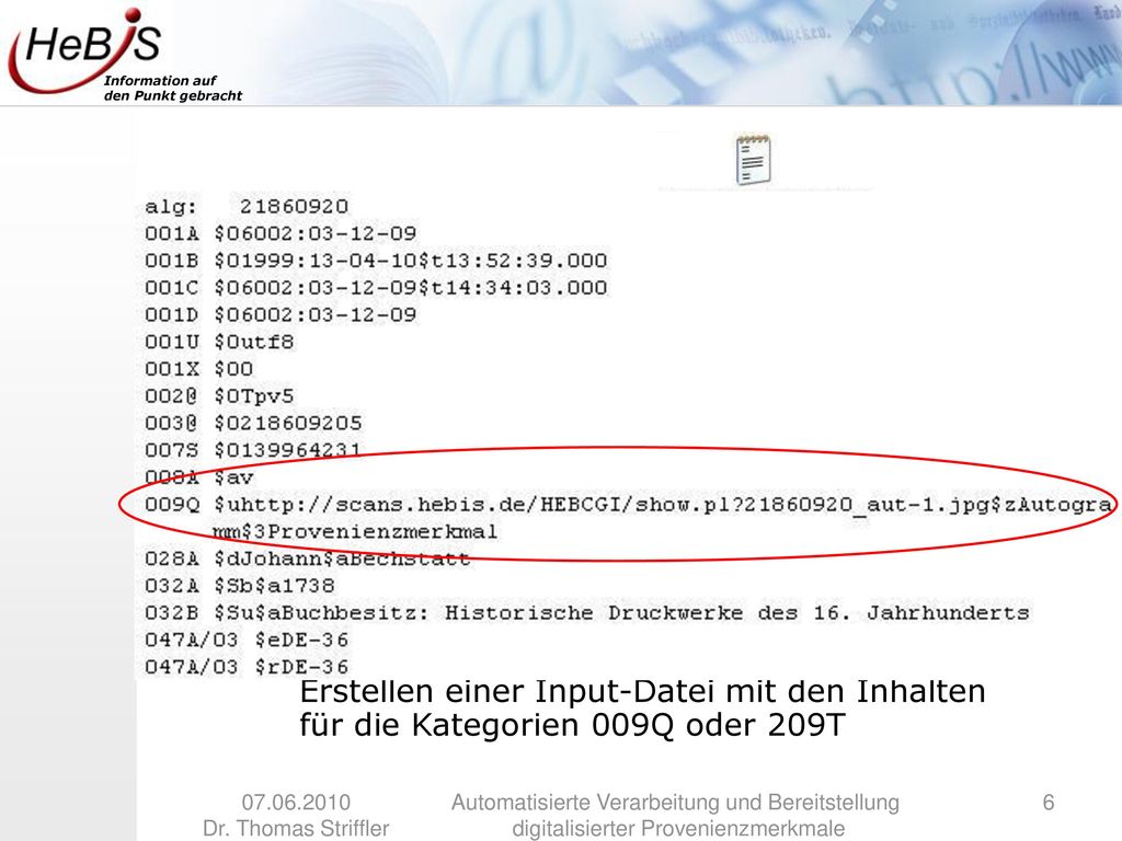 Erstellen einer Input-Datei mit den Inhalten für die Kategorien 009Q oder 209T