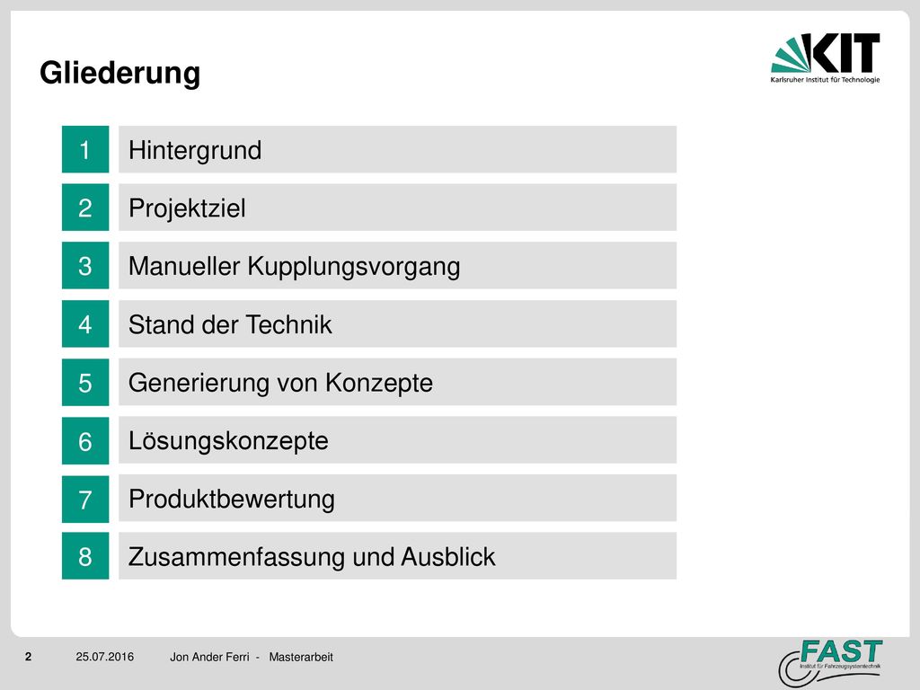Gliederung 1 Hintergrund 2 Projektziel 3 Manueller Kupplungsvorgang 4