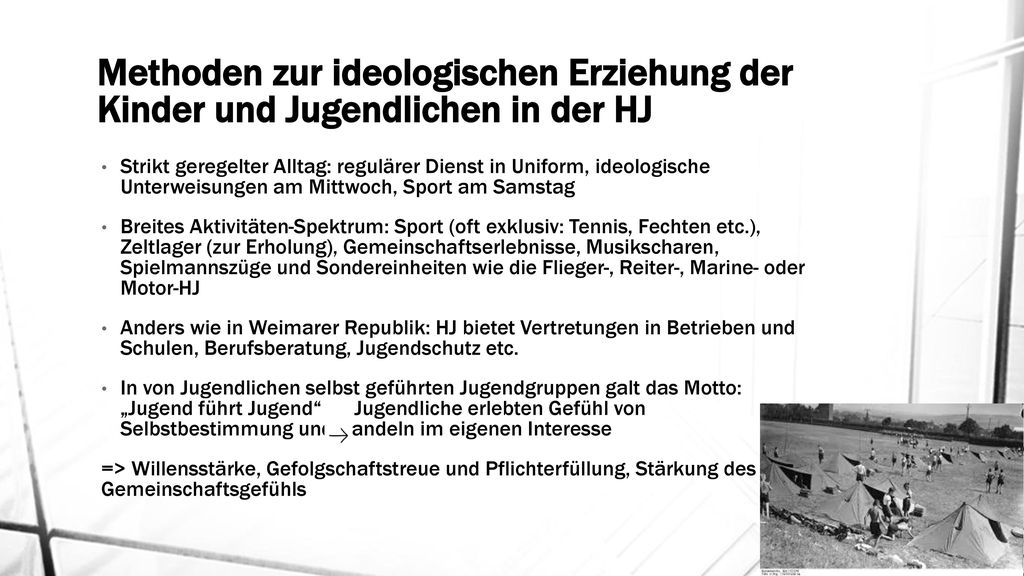 Methoden zur ideologischen Erziehung der Kinder und Jugendlichen in der HJ