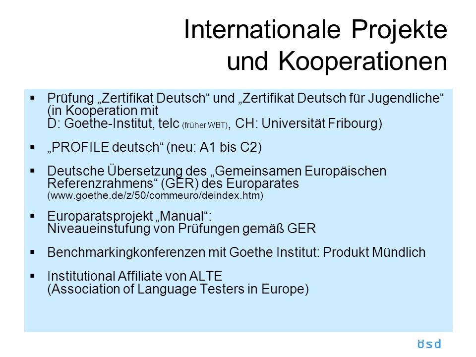 Internationale Projekte und Kooperationen