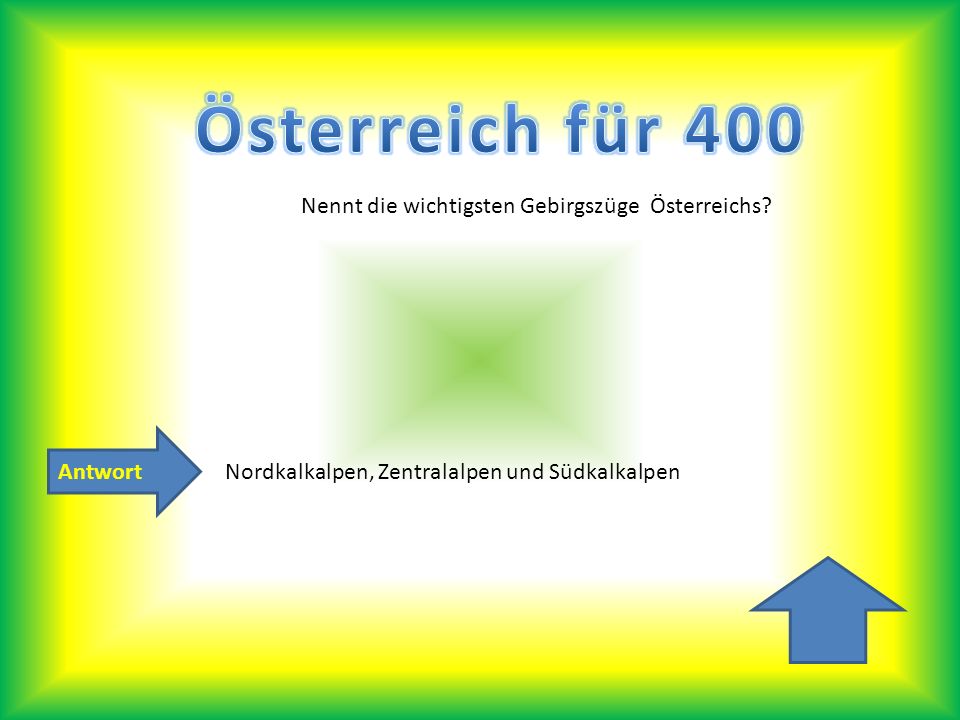Österreich für 400 Nennt die wichtigsten Gebirgszüge Österreichs