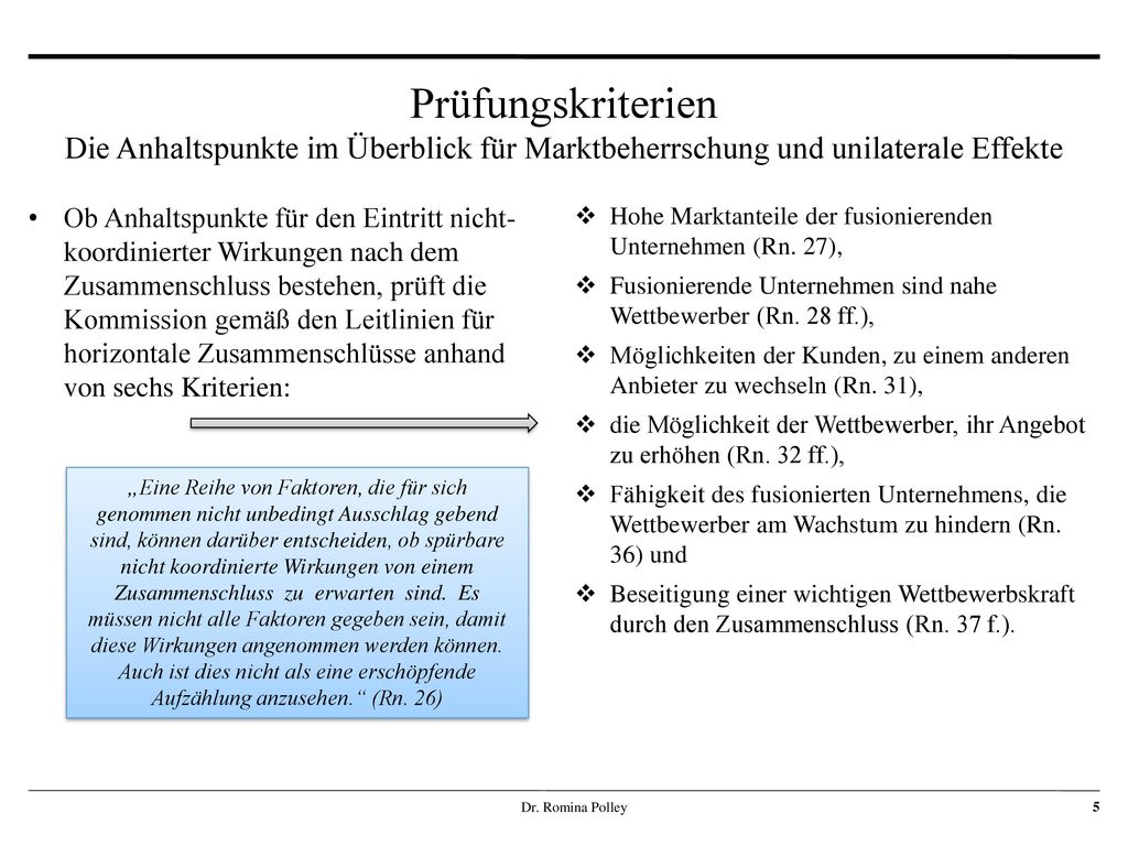 Prüfungskriterien Die Anhaltspunkte im Überblick für Marktbeherrschung und unilaterale Effekte