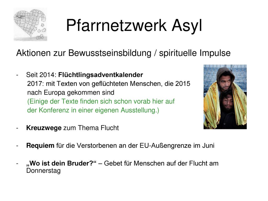 Pfarrnetzwerk Asyl Aktionen zur Bewusstseinsbildung / spirituelle Impulse. Seit 2014: Flüchtlingsadventkalender.