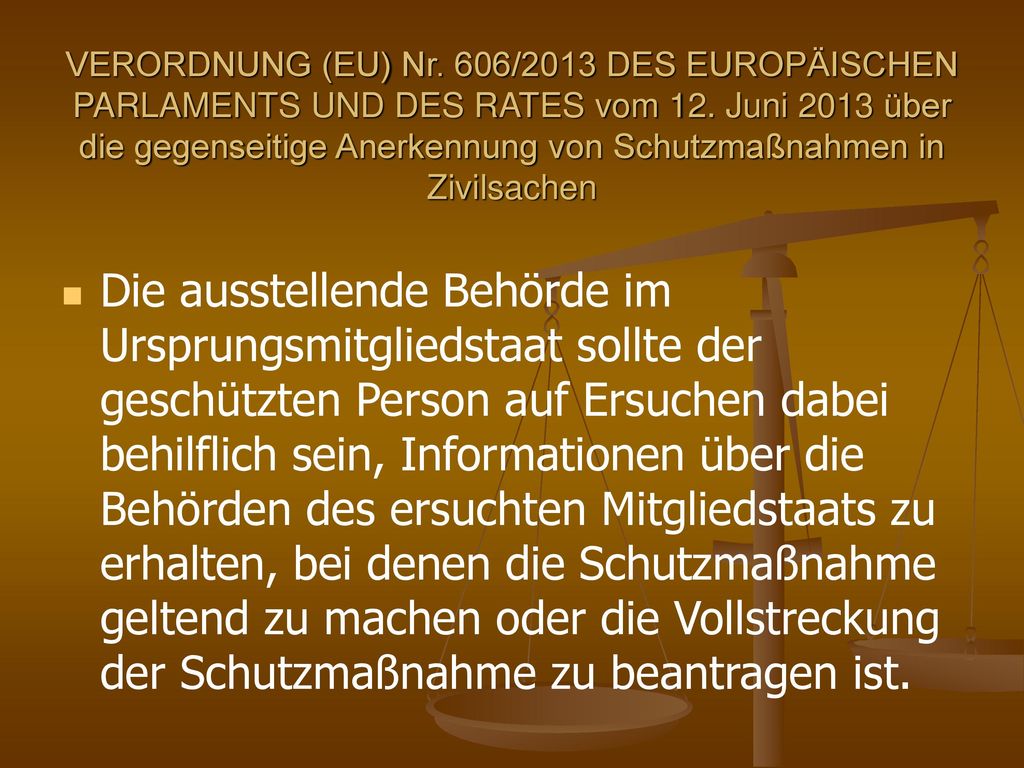 VERORDNUNG (EU) Nr. 606/2013 DES EUROPÄISCHEN PARLAMENTS UND DES RATES vom 12. Juni 2013 über die gegenseitige Anerkennung von Schutzmaßnahmen in Zivilsachen