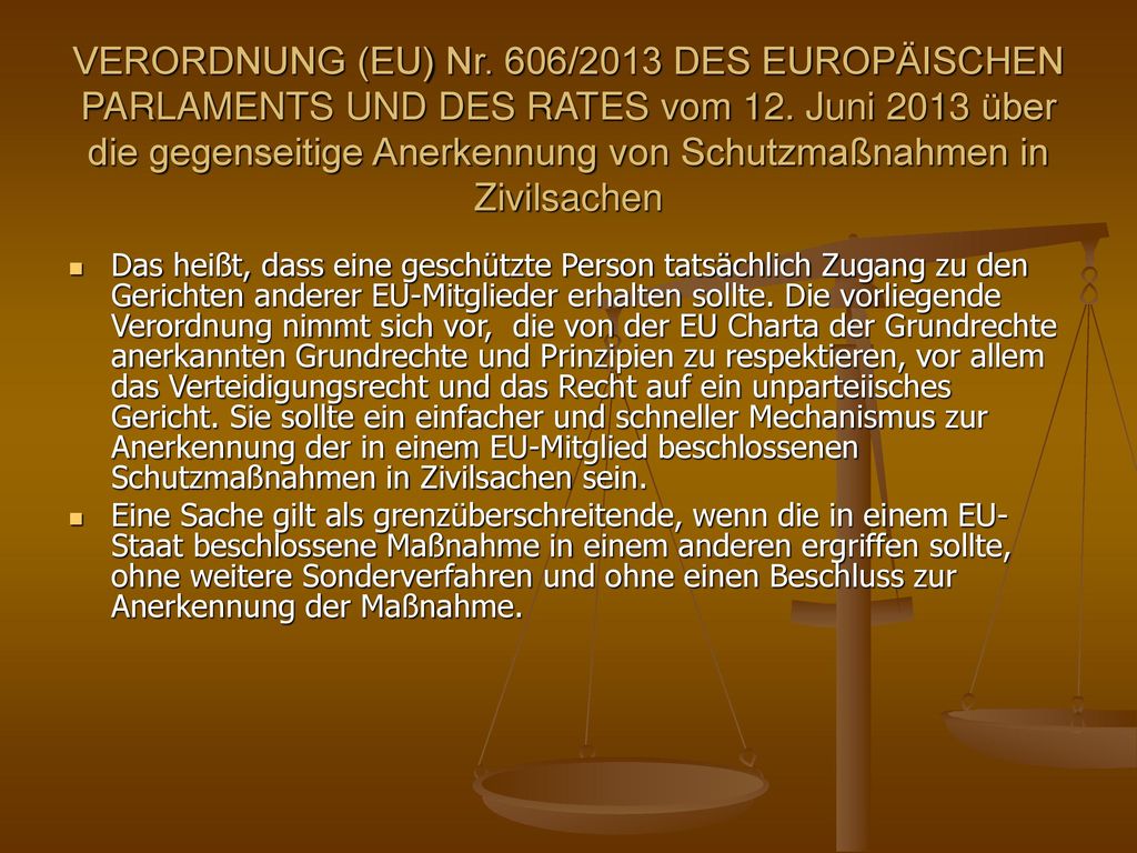 VERORDNUNG (EU) Nr. 606/2013 DES EUROPÄISCHEN PARLAMENTS UND DES RATES vom 12. Juni 2013 über die gegenseitige Anerkennung von Schutzmaßnahmen in Zivilsachen