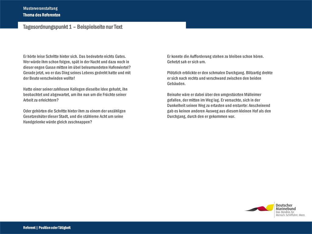 Tagesordnungspunkt 1 – Beispielseite nur Text