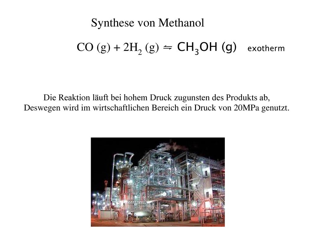 Synthese von Methanol CO (g) + 2H2 (g) ⇋ CH3OH (g)