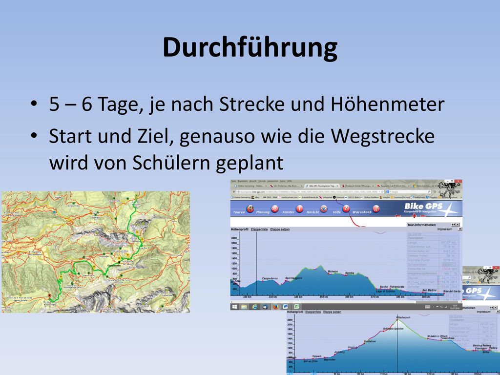 Durchführung 5 – 6 Tage, je nach Strecke und Höhenmeter