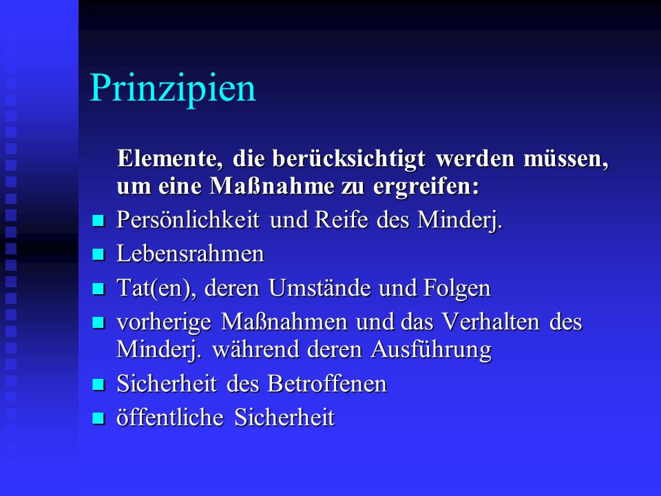 Prinzipien Elemente, die berücksichtigt werden müssen, um eine Maßnahme zu ergreifen: Persönlichkeit und Reife des Minderj.