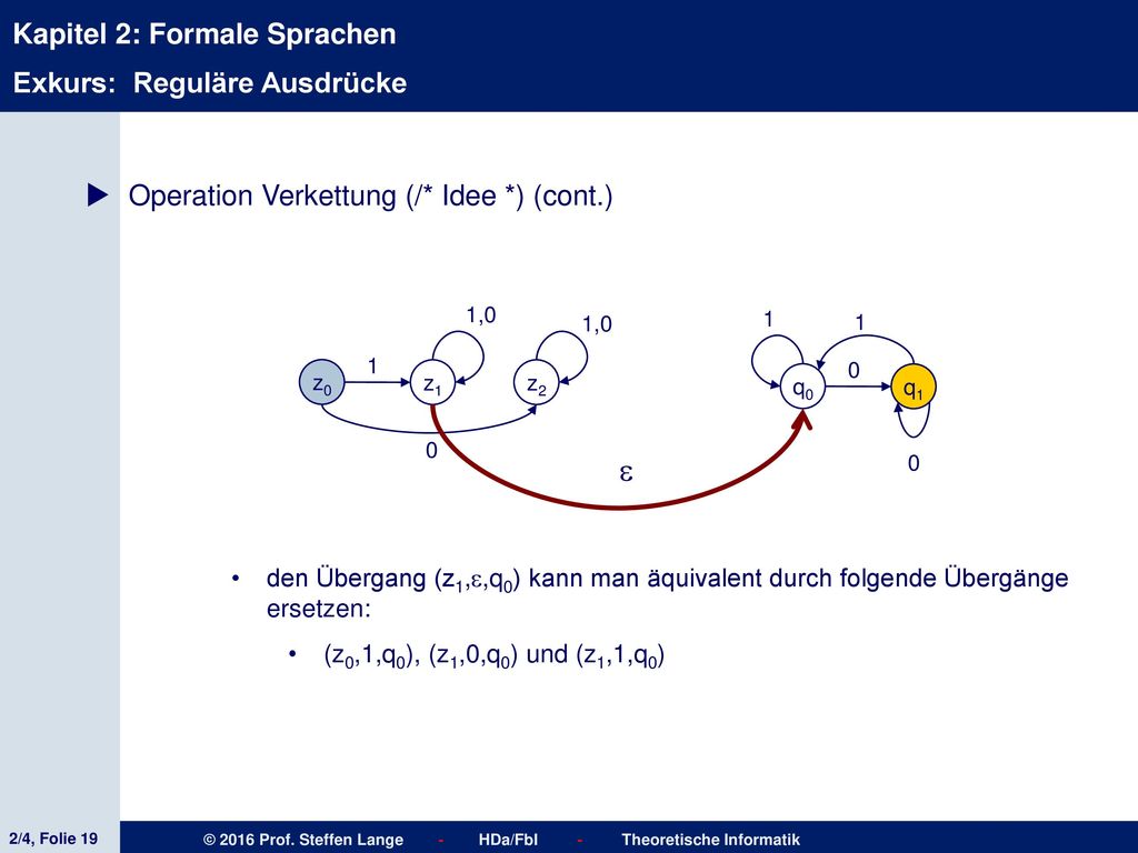  Exkurs: Reguläre Ausdrücke Operation Verkettung (/* Idee *) (cont.)