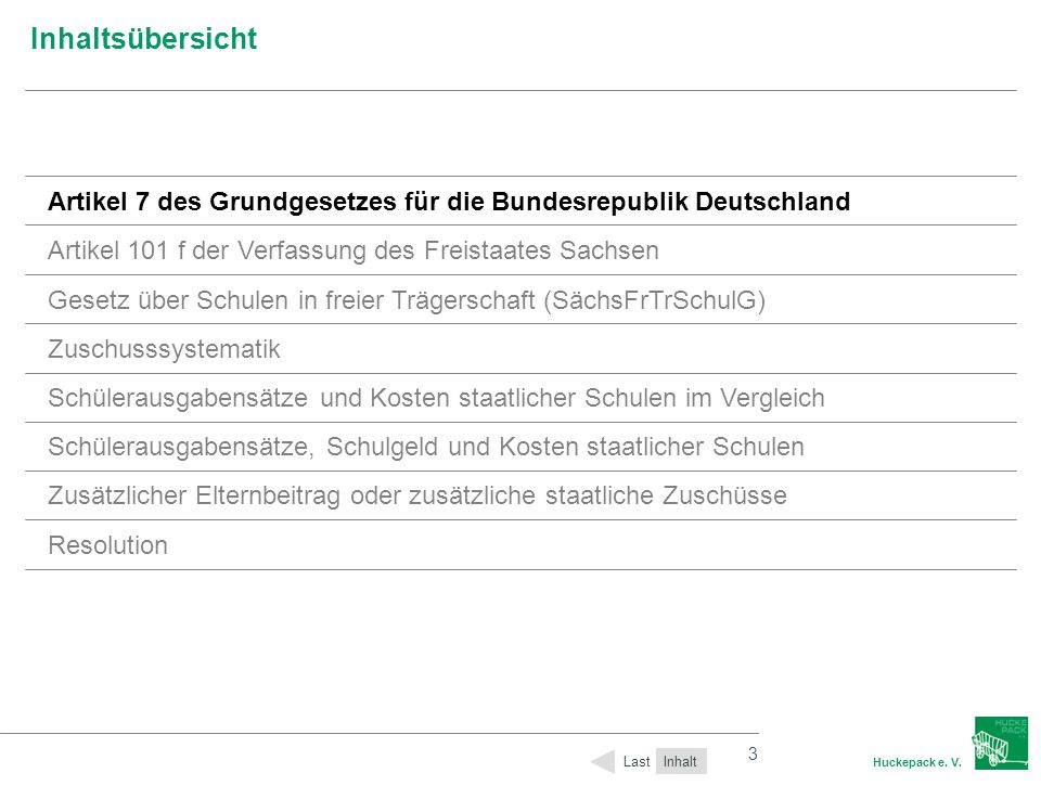 Inhaltsübersicht Artikel 7 des Grundgesetzes für die Bundesrepublik Deutschland. Artikel 101 f der Verfassung des Freistaates Sachsen.