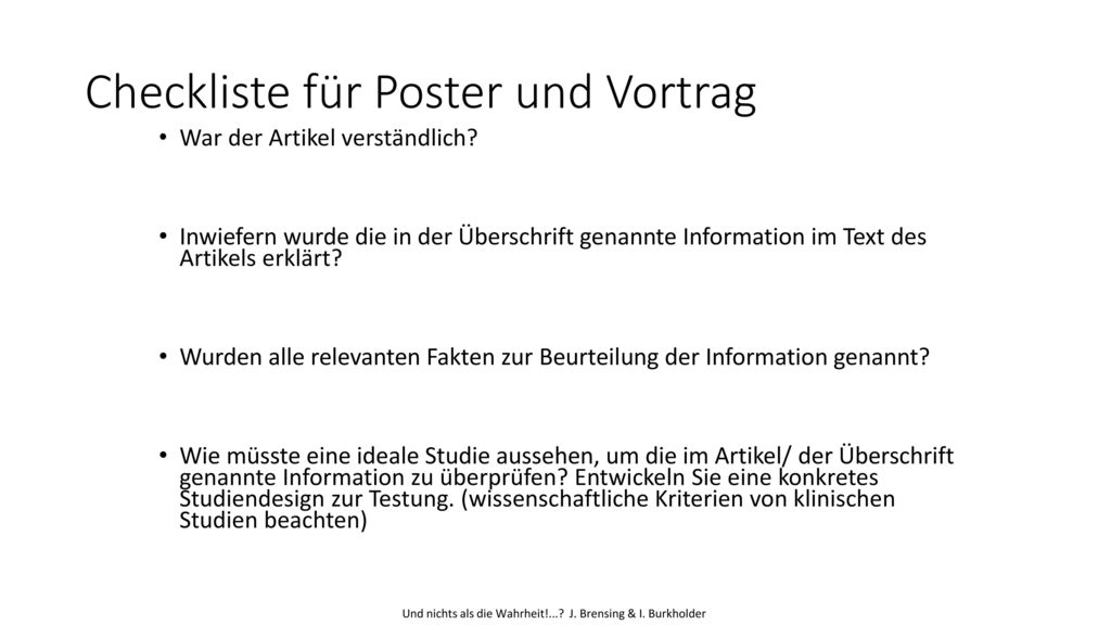 Checkliste für Poster und Vortrag