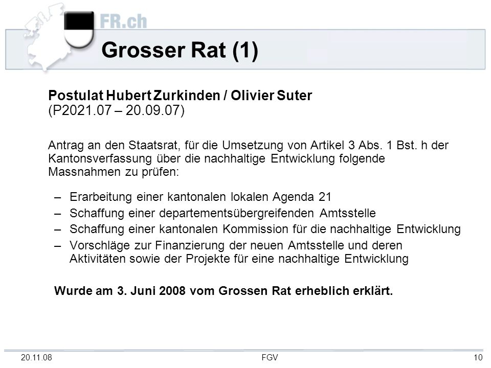 Grosser Rat (1) Postulat Hubert Zurkinden / Olivier Suter (P – )