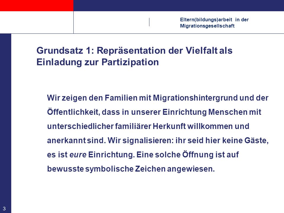 Kopfzeile Grundsatz 1: Repräsentation der Vielfalt als Einladung zur Partizipation.
