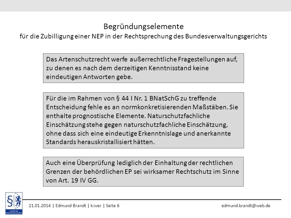 Begründungselemente für die Zubilligung einer NEP in der Rechtsprechung des Bundesverwaltungsgerichts