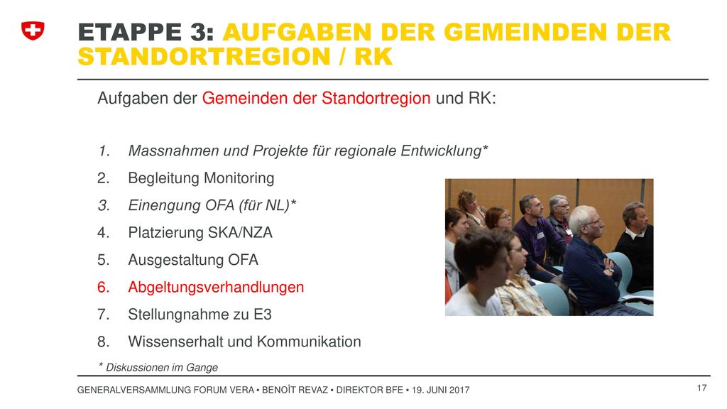 Etappe 3: Aufgaben der Gemeinden der Standortregion / RK