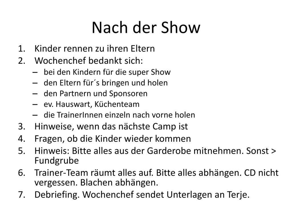 Nach der Show Kinder rennen zu ihren Eltern Wochenchef bedankt sich: