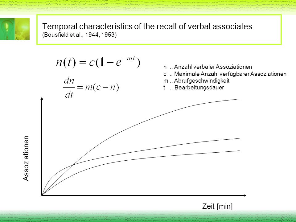 Temporal characteristics of the recall of verbal associates (Bousfield et al., 1944, 1953)