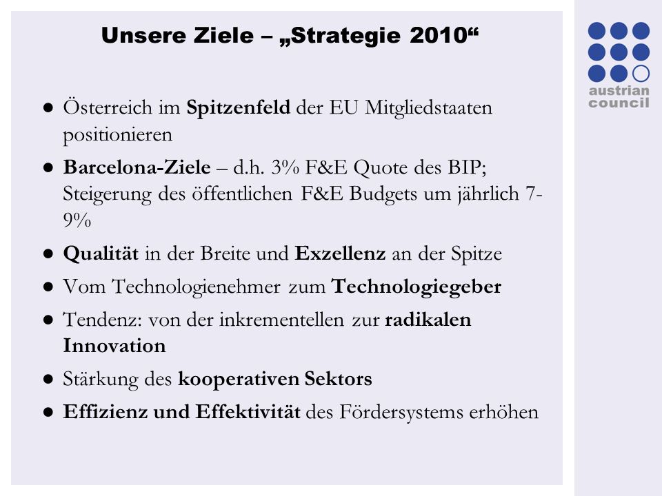 Unsere Ziele – „Strategie 2010