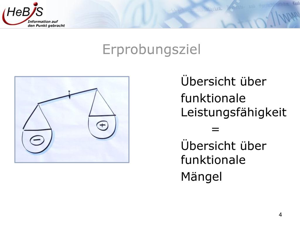 Erprobungsziel Übersicht über funktionale Leistungsfähigkeit = Übersicht über funktionale Mängel