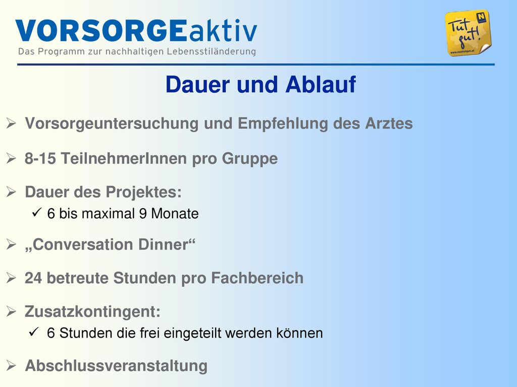 Dauer und Ablauf Vorsorgeuntersuchung und Empfehlung des Arztes